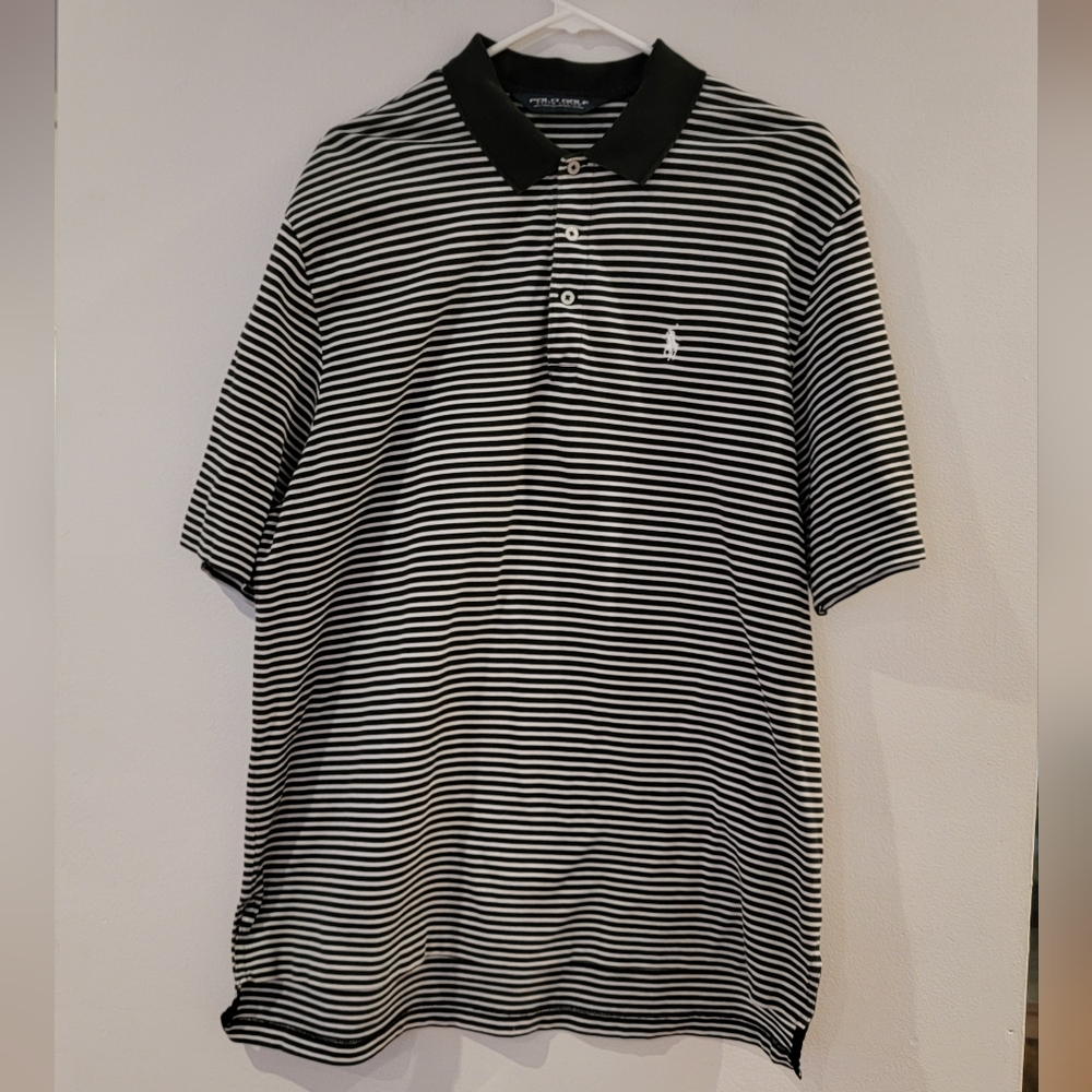 Polo Golf Ralph Lauren Black/white Striped Short Sleeve Shirt Men’s L Pima Cotto